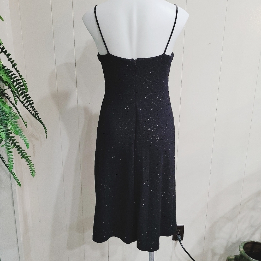 DUSK Black Crystal Beaded Party Dress Spaghetti Straps Little Black Dress SZ 8 - Picture 4 of 9